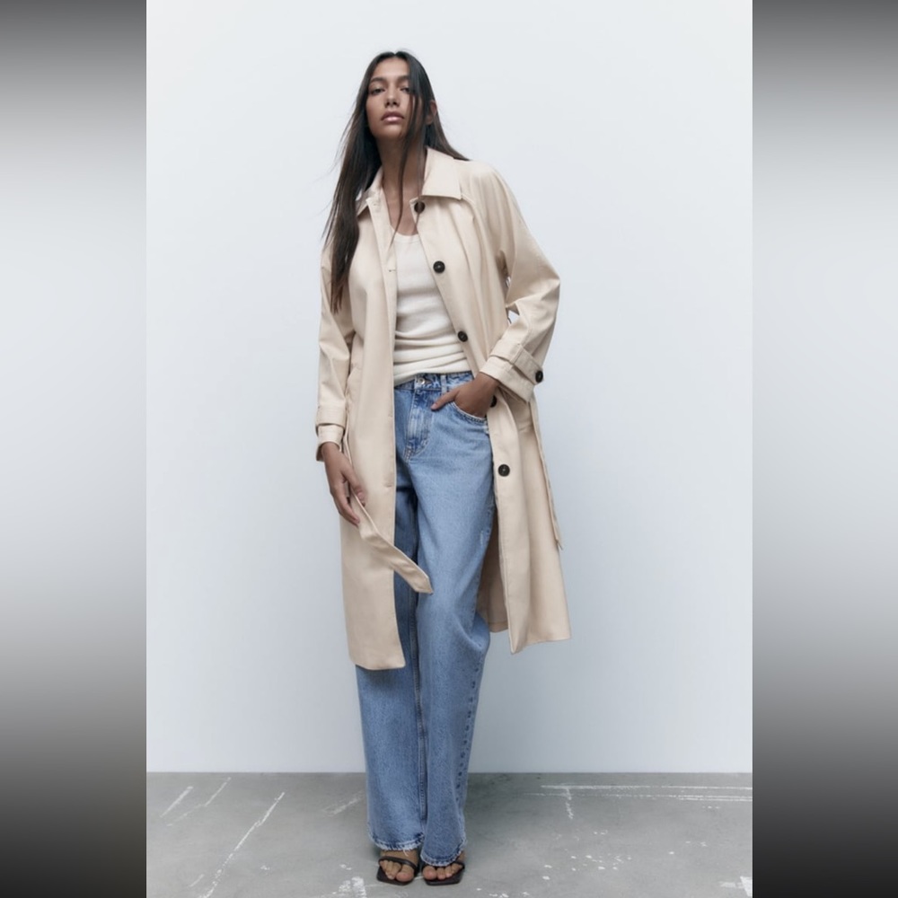 Women Zara Faux Leather Trench Coat Size XS